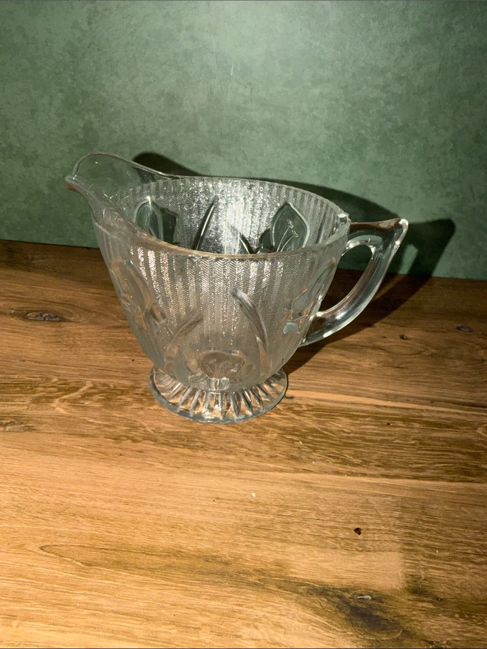 Embossed Iris Glass Creamer Pitcher